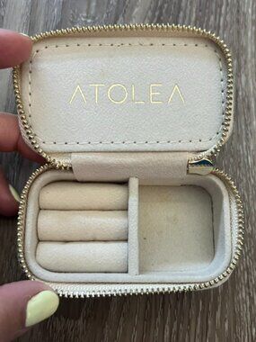 ATOLEA Cream Velvet Mini Travel Jewelry Case Box Zipper Organizer